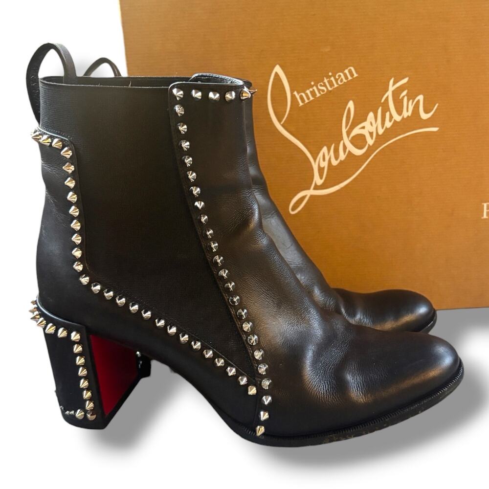 Christian Louboutin Out Line Spike 70 Calf Boots Black 39 Studded Heeled Bootie
